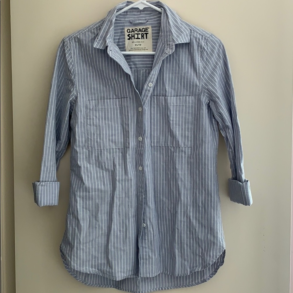 Garage Blue and White striped button down